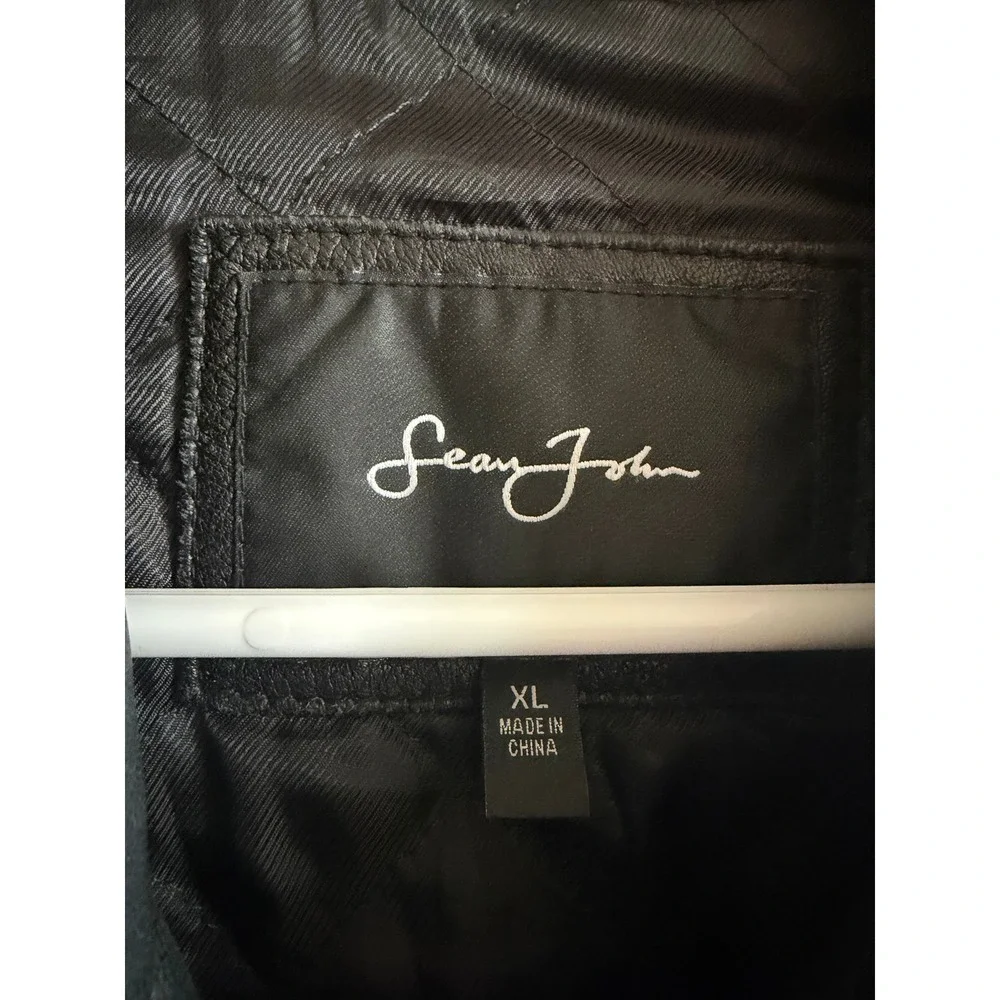 Sean John Mens Black Leather Jacket XL Quilted Lined Full Zip Coat Urban Street